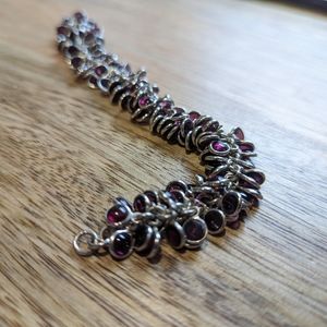 Sterling silver and Garnet Stone "cha-cha" bracelet with toggle clasp